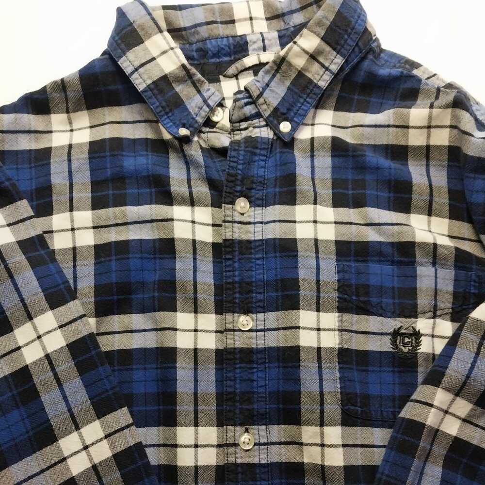 Chaps XL Mens Classic Oxford Shirt  Brushed 100% Cotton Blue Sapphire Plaid